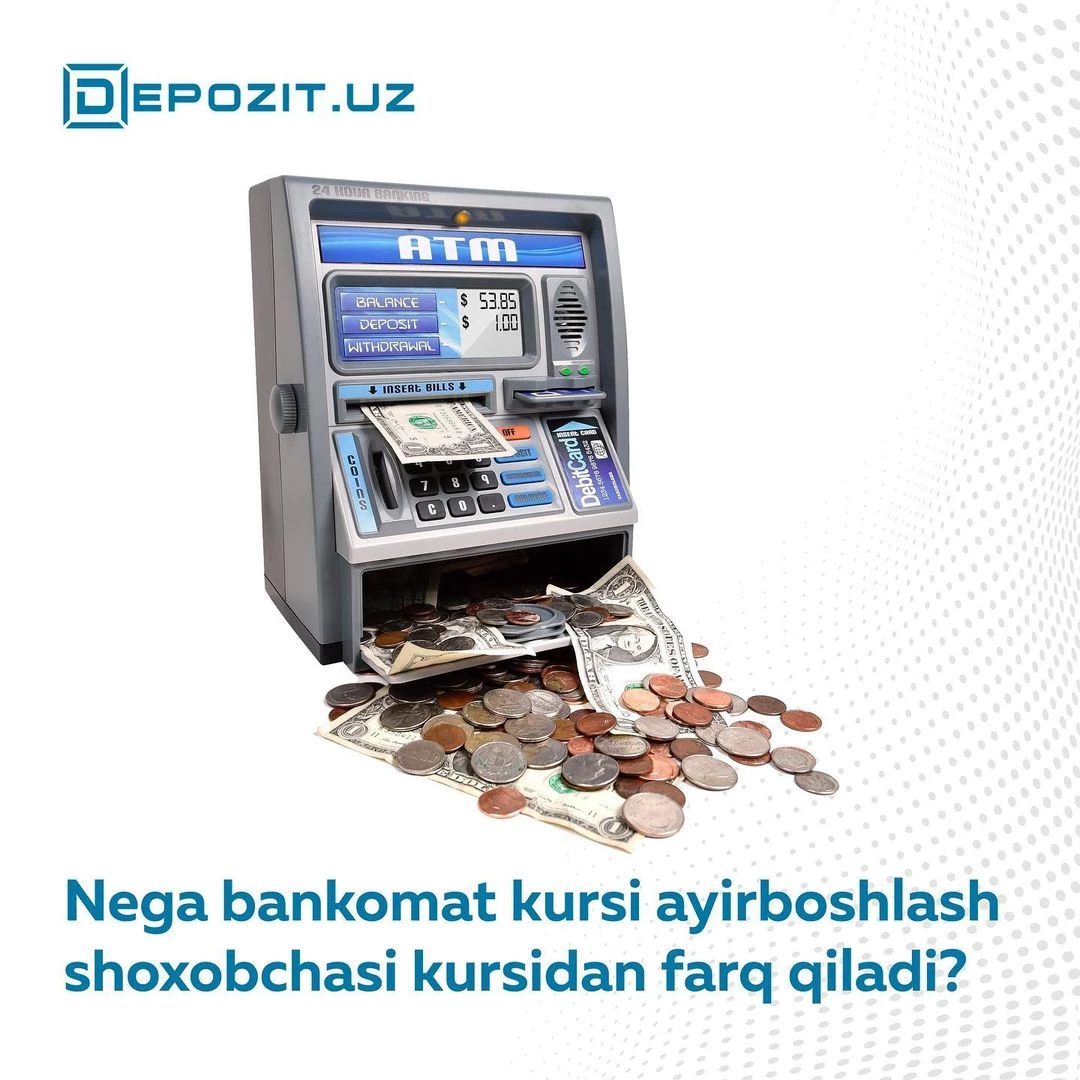 Nega bankomat kursi ayirboshlash shoxobchasi kursidan farq qiladi?