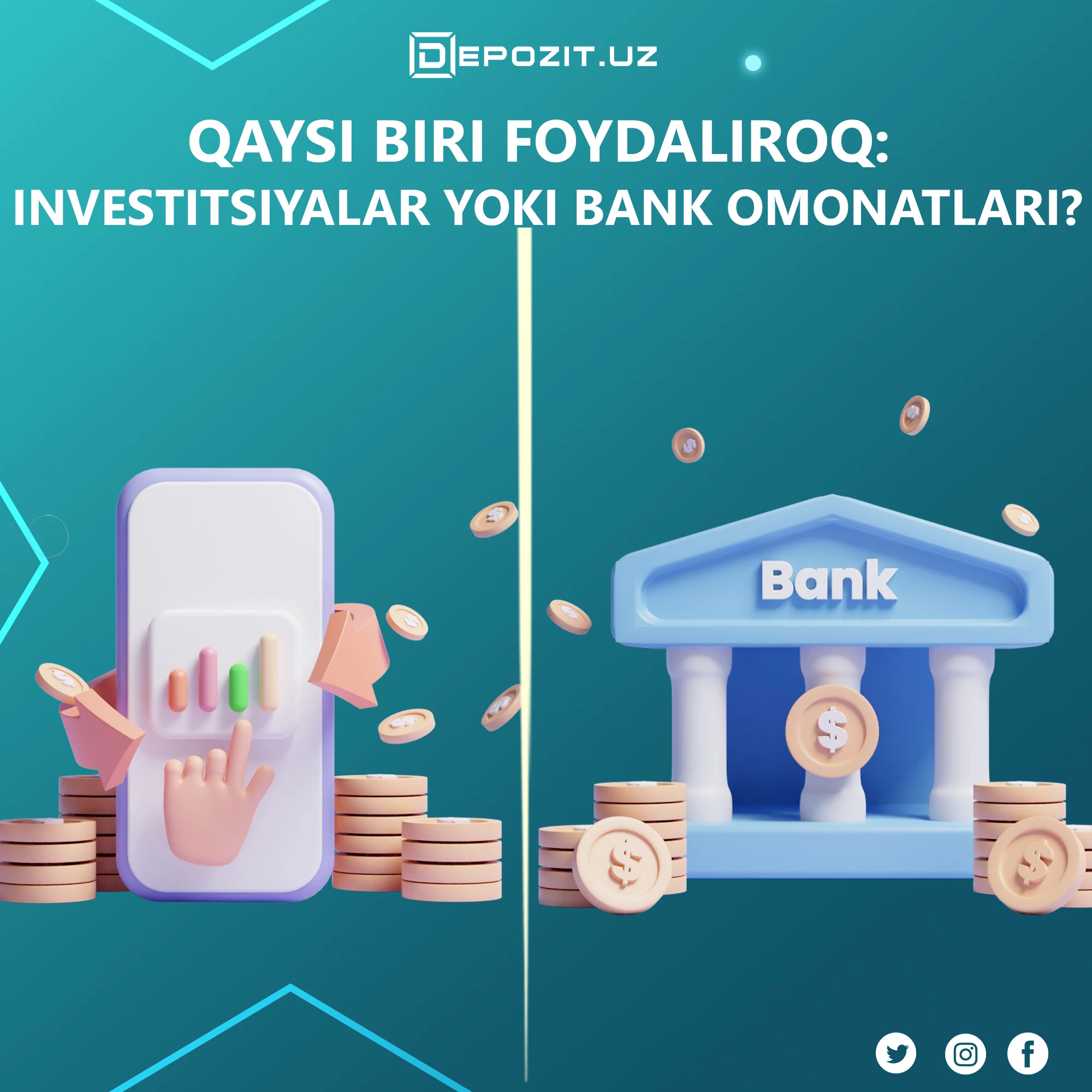 Qaysi biri foydaliroq: investitsiyalar yoki bank omonatlari?